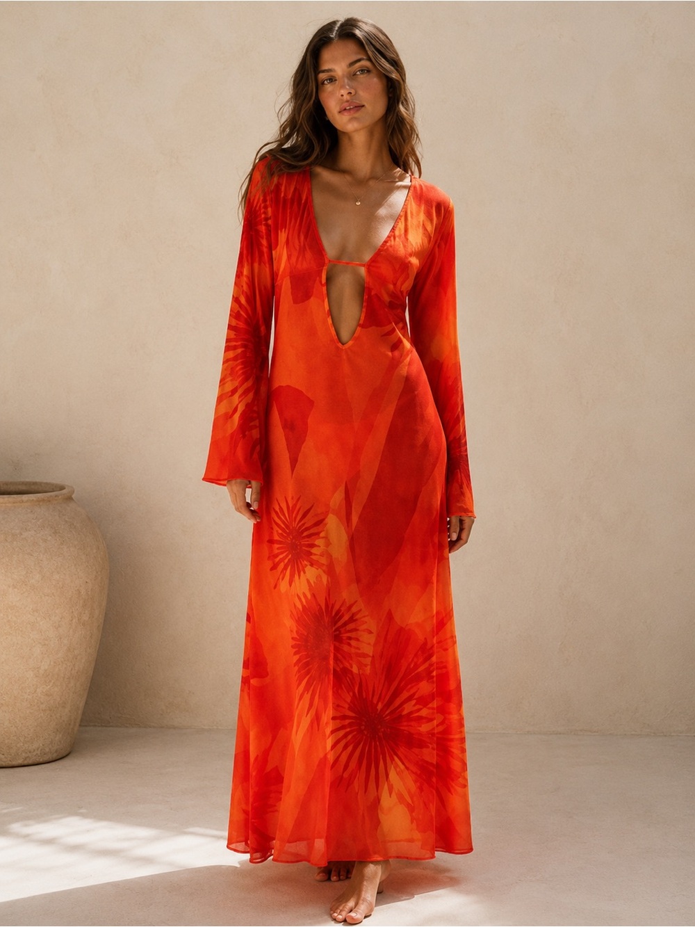 Caroline Constas Swim Dress Cover Up Mesh Long Sleeve Maxi Size Medium *127